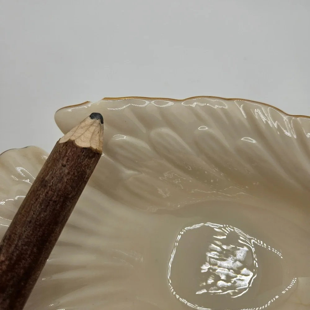 Lenox Ivory Porcelain Leaf Dish Bowl w/ 24K Gold Trim • USA‎ Made • Serving Dish